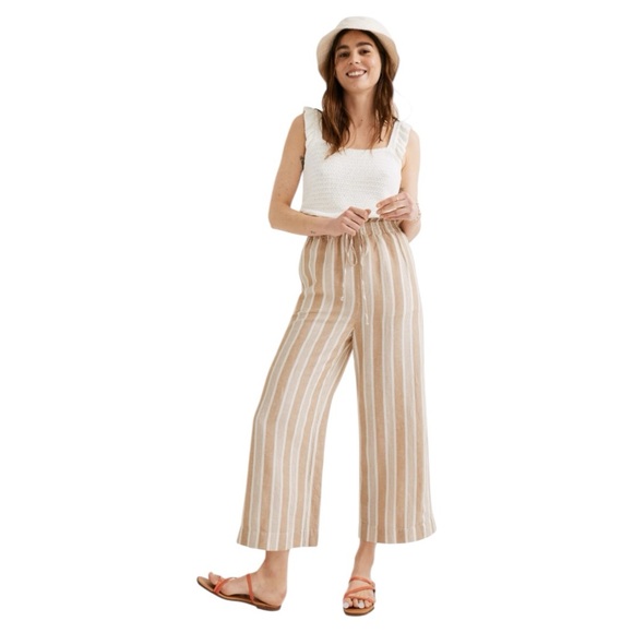 Madewell Pants - Madewell Tall Smocked Huston Pull-On Crop Pants in Stripe Size Medium Tall